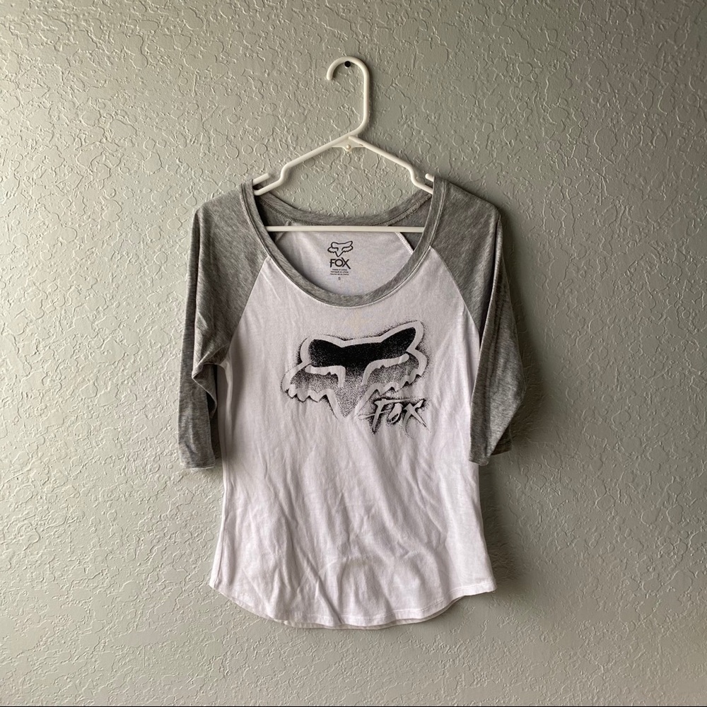 Fox Racing Women’s White & Gray Raglan 3/4 Sleeve Top